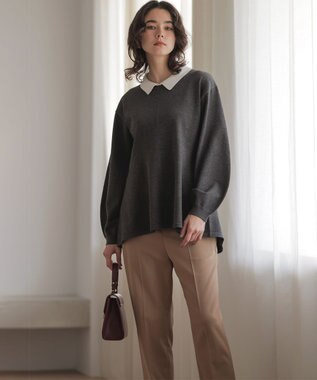 組曲 L 襟付きチュニック プルオーバー グレー系