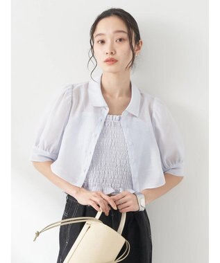 earth music&ecology ＳＥＴ２点シアークロップドシャツ×シャーリングタンク Blue