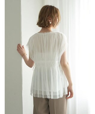 YECCA VECCA チュールギャザーブラウス Brown