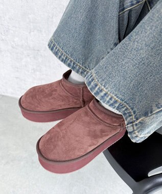 WEGO 【25年秋冬新作/あったかブーツ】厚底ムートンタッチブーツ ブラウン