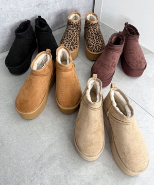 WEGO 【25年秋冬新作/あったかブーツ】厚底ムートンタッチブーツ ブラウン