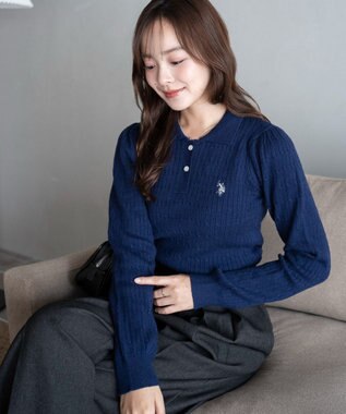 WEGO 【WEB限定/25年秋冬新作】別注USPOLOケーブルニットポロ ネイビー