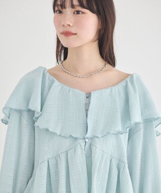 earth music&ecology 【予約】ラッフルカラーカットブラウス サックスブルー