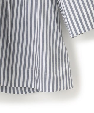 UNFILO コットンブロード フリルネックシャツ ネイビーストライプ