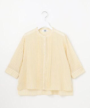 J.PRESS LADIES 【洗える】シアーピンストライプ ブラウスライク カットソー イエローベース系