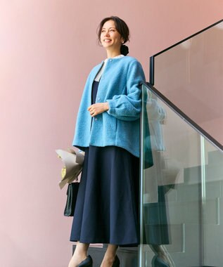 #Newans 【セレモニーにも】フレアニットワンピース ネイビー