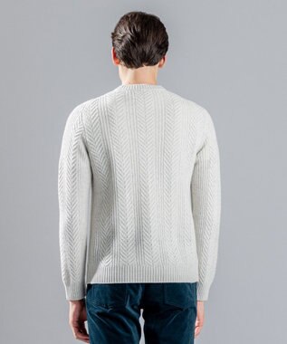 JOSEPH HOMME メランジヘリンボンストライプ　ケーブルニット ホワイト系