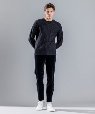 JOSEPH HOMME メランジヘリンボンストライプ　ケーブルニット ブラック系