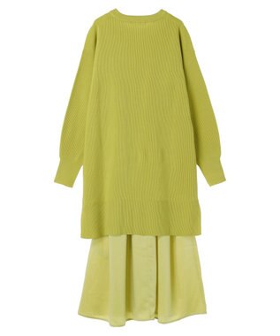 Green Parks ＳＥＴ２点　ニットチュニック＋キャミワンピース Lime Green