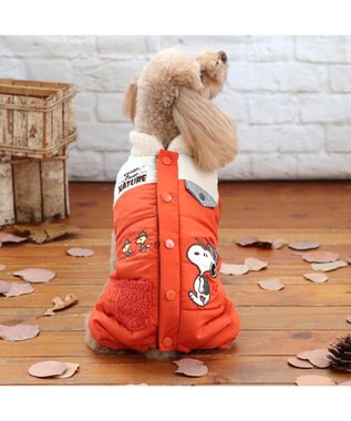 PET PARADISE スヌーピー 遠赤外線 綿入れつなぎ 小型犬 オレンジ