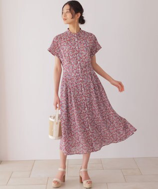 組曲 フラワーガーデンプリント ワンピース ベージュピンク系