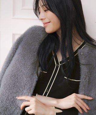 ANY SIS フェザーニット ジャケット スレート