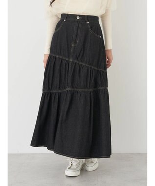 earth music&ecology デニムアシンメトリーティアードスカート Black