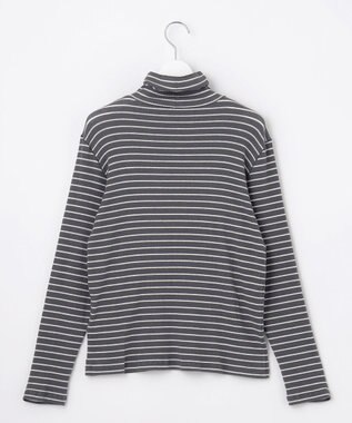 J.PRESS LADIES S 【レイヤードスタイルに】カシミヤシルク シアーリブ ボーダー タートル カットソー チャコールベース系