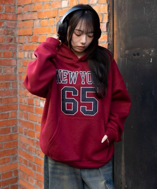 WEGO 裏起毛グラフィックビッグプルパーカー ワイン