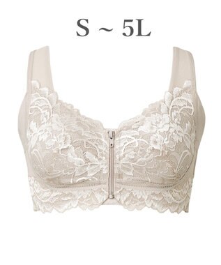 BRADELIS New York 【BRADELIS NewYork peace】細みえフロントファスナー綿混ブラ25 ノンワイヤー 補正 ブラジャー 脇高でコンパクト 小さく見せる クリームベージュ