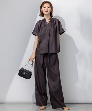 23区 【接触冷感/UVカット/洗える】ドライスラブストレッチ ワイド パンツ ダークブラウン系