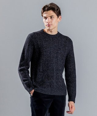 JOSEPH HOMME メランジヘリンボンストライプ　ケーブルニット ブラック系