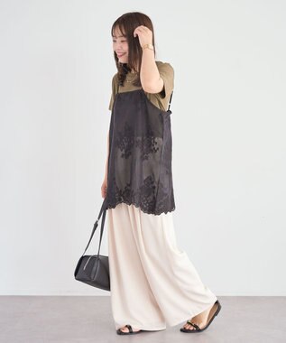 Green Parks スカラップ刺繍レースレイヤードキャミソール Black