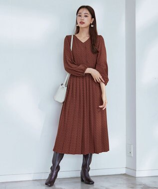 Tiaclasse 【洗える・新色追加】パフスリーブプリーツワンピース テラコッタ