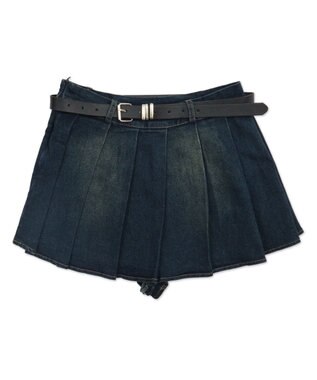 WEGO プリーツブラストミニスカパン デニム中濃色