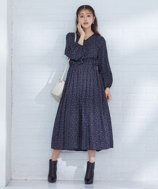 Tiaclasse 【洗える・新色追加】パフスリーブプリーツワンピース ネイビー