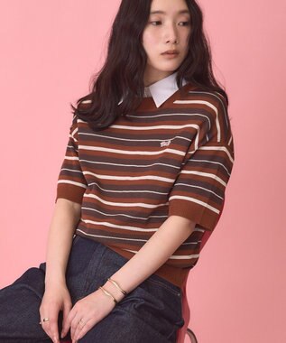 AMERICAN HOLIC 【PENNEY'S】レトロボーダー半袖ニット Orange