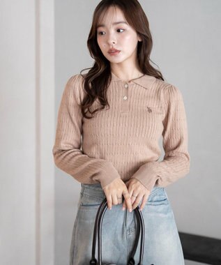 WEGO 【WEB限定/25年秋冬新作】別注USPOLOケーブルニットポロ ベージュ