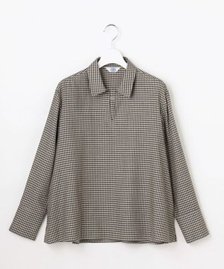 J.PRESS LADIES サイロチェック スキッパー ブラウス ベージュ×ブラック×パープル系