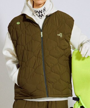 PW CIRCULUS 【撥水加工 / ストレッチ】【MEN】キルティング中綿ベスト ゴルフ カーキ系