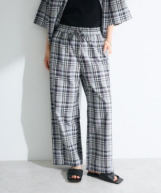 Green Parks 綿麻混イージーワイドパンツ Check