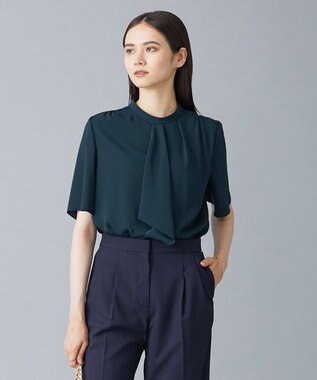 ICB 【洗える】 Back Satin Amunzen フリルブラウス パイングリーン系