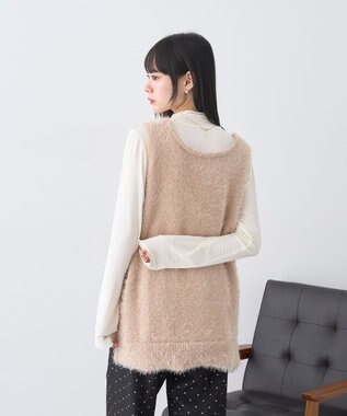 earth music&ecology フェザーUネックニットベスト Light Beige