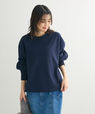 Green Parks フリース袖リブドッキングプルオーバー Dark Navy