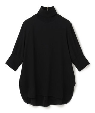BEIGE， 【洗える】FLEUR / ニットコンビハイネック半袖ブラウス Black