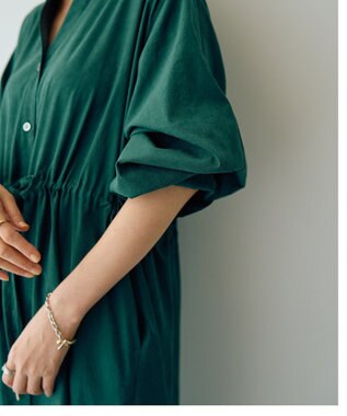 YECCA VECCA 【UVカット】2way袖バルーンワンピース Dark Green