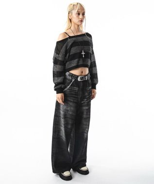 WEGO 【ユニセックス着用ITEM】スーパーバギーダーティデニムパンツ デニムブラックソノタ