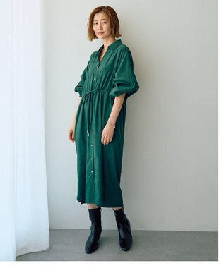 YECCA VECCA 【UVカット】2way袖バルーンワンピース Dark Green