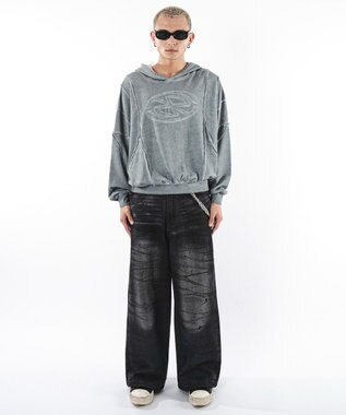 WEGO 【ユニセックス着用ITEM】スーパーバギーダーティデニムパンツ デニムブラックソノタ