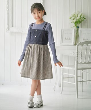 組曲 KIDS 【150-170㎝】チェックドッキング ワンピース ミント