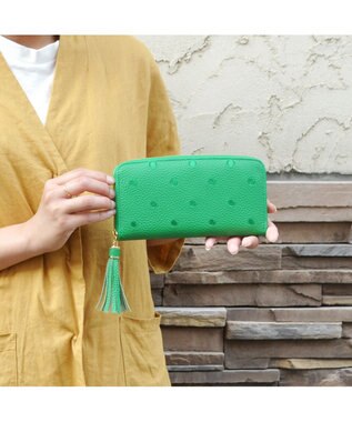 UNBILLION ペルケ perche / 牛革ドット刺繍ラウンド長財布 グリーン