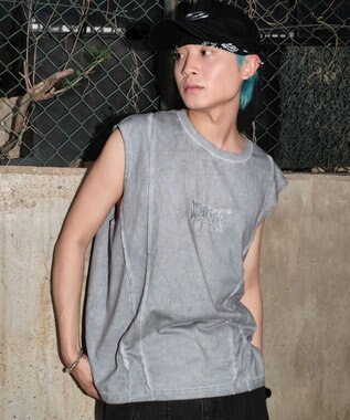 WEGO 【ユニセックス着用ITEM/MLサイズ展開】コールドダイスウィッチングロゴノースリーブ グレー