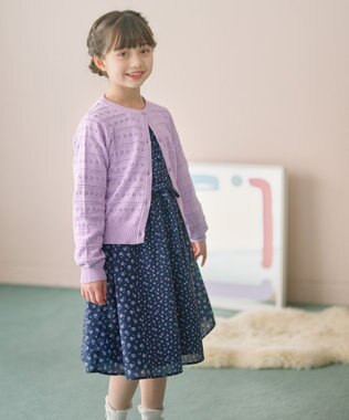 組曲 KIDS 【150-160㎝】フラワーパッチワークワンピース ネイビー系