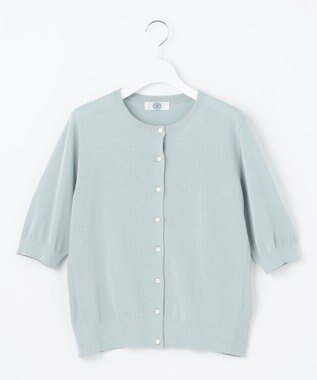 J.PRESS LADIES 【洗える・抗菌防臭】コットンアセテート クルーネック カーディガン シーブルー系