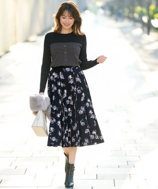 ANY SIS フラワータック スカート ネイビー系
