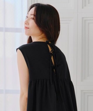 Tiaclasse 【洗える】後ろリボンギャザーワンピース ブラック