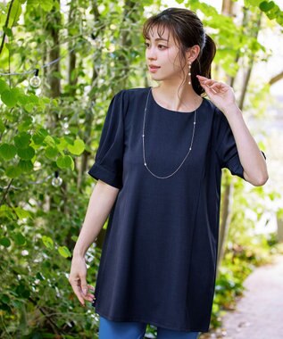 Tiaclasse 【洗える】パフスリーブチュニックブラウス ネイビー