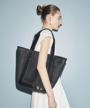 TOPKAPI 【TREASURE TOPKAPI】スパンコール ハンドル メッシュ トート バッグ ブラック