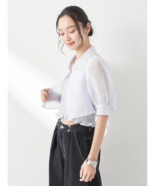 earth music&ecology ＳＥＴ２点シアークロップドシャツ×シャーリングタンク Blue