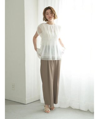 YECCA VECCA チュールギャザーブラウス Brown